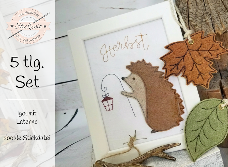 Igel mit Laterne - doodle Stickdatei